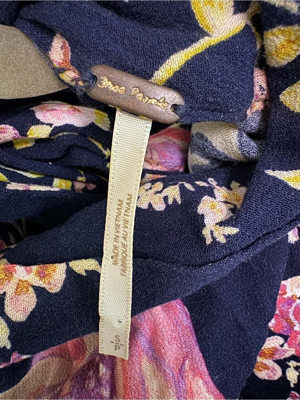 Free People Navy and Pink Floral Bell Sleeve Tunic Blouse - Size S